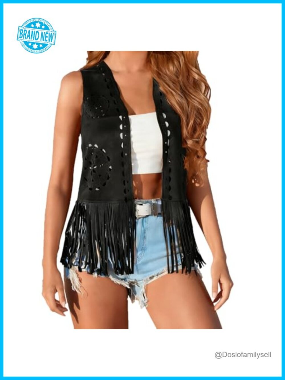 Faux Suede Fringe Vest Western Tassels Open Front Boho 70s Hippie Cowgirl